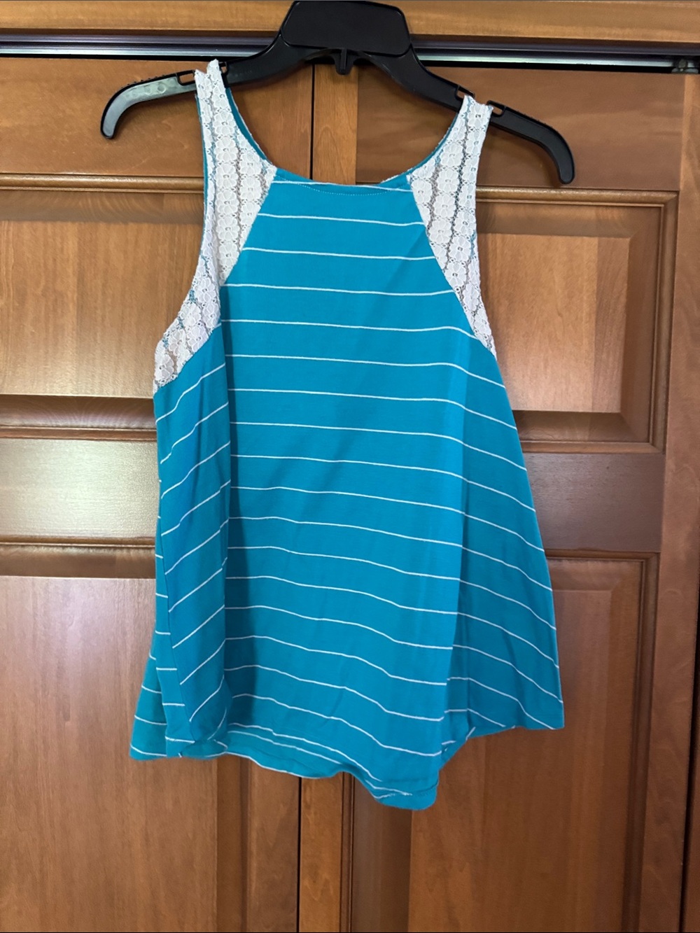Self Esteem Teal Striped Tank with White Lace